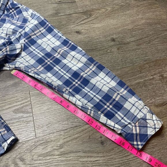 Torrid Camp Shirt Plaid Blue Roll Tab Sleeve Plus Size 2 Cotton Casual - Picture 8 of 8